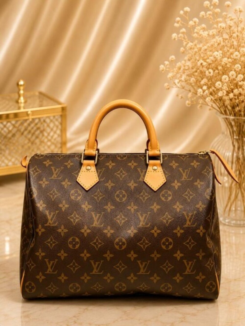 Authentic Louis Vuitton Speedy 35 Monogram Canvas Handbag Satchel Brown Luxury